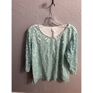 Alfred Dunner Green Lacey  3/4 Sleeve Shirt Size Medium Women